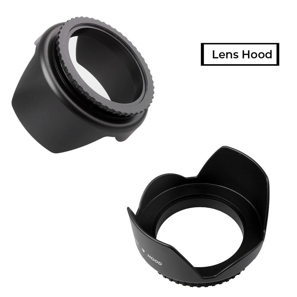 O Ozone Professional Camera Lens Protection Set 52mm Lens Hood, Lens Cap, 3 Piece Lens Filter [ UV-CPL-FLD ] & Small Carry Pouch For DSLR Camera, For Nikon, For Cannon, For SLR Lenses - Black