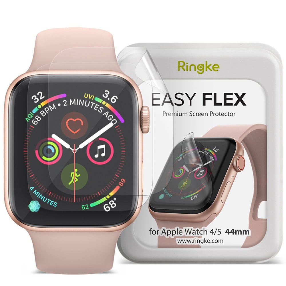 Ringke Easy Flex Screen Protector for Apple Watch 44mm Screen Guard, Antibacterial [Edge-to-Edge Protection] [ Bubble-Free Scratch Protection ] [Designed for Apple Watch 44mm Series 5 / Series 4 ] - Clear