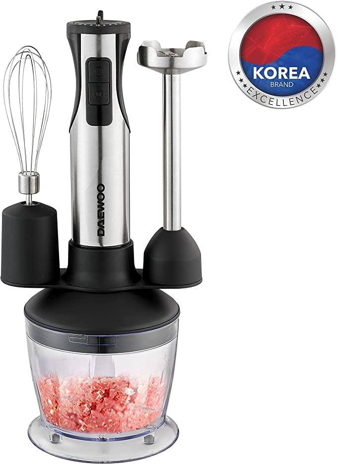 خلاط يدوي 600 واط Daewoo 4-in-1 Stainless Steel Hand Blender with Chopper