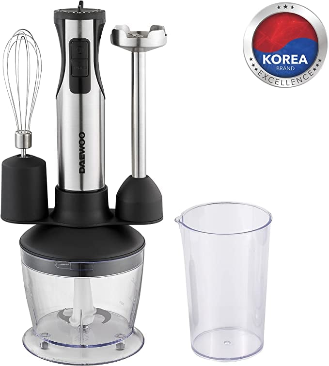 خلاط يدوي 600 واط Daewoo 4-in-1 Stainless Steel Hand Blender with Chopper