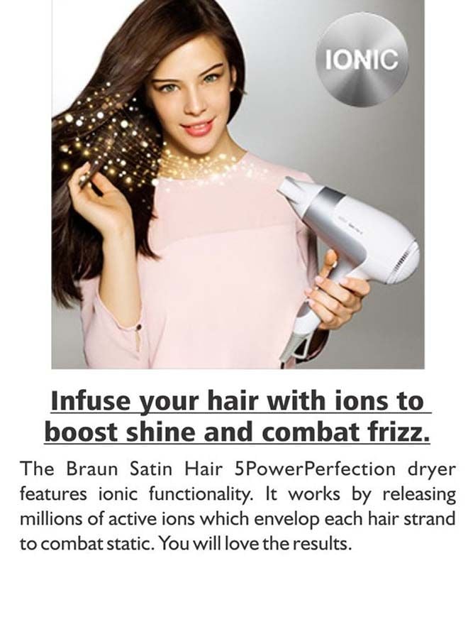 استشوار براون بالفرشاة الدوارة 5 إعدادات بقوة 2500 واط أبيض ورمادي Braun Grey/White 2500W With Diffuser Satin Hair 5 Power Dryer