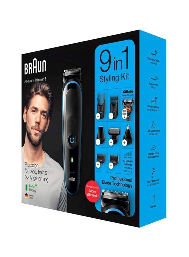 ماكينة حلاقة براون للرجال  9 في 1 مع شفرة و 8 ملحقات لحلاقة اللحية والجسم BRAUN 9 In 1 Beard Trimmer Set With Gillette Fusion5