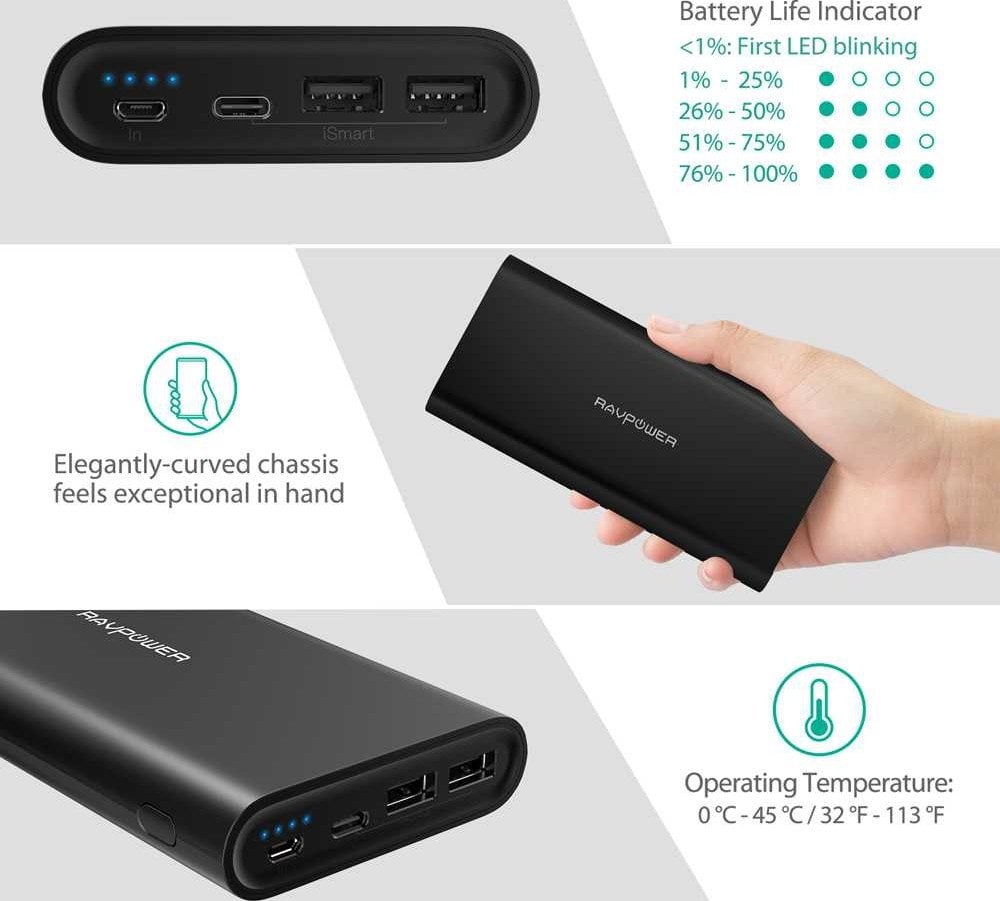 RAVPower Ace Series 26800mAh Portable Charger with Dual Input - Black ( Online Packaging )