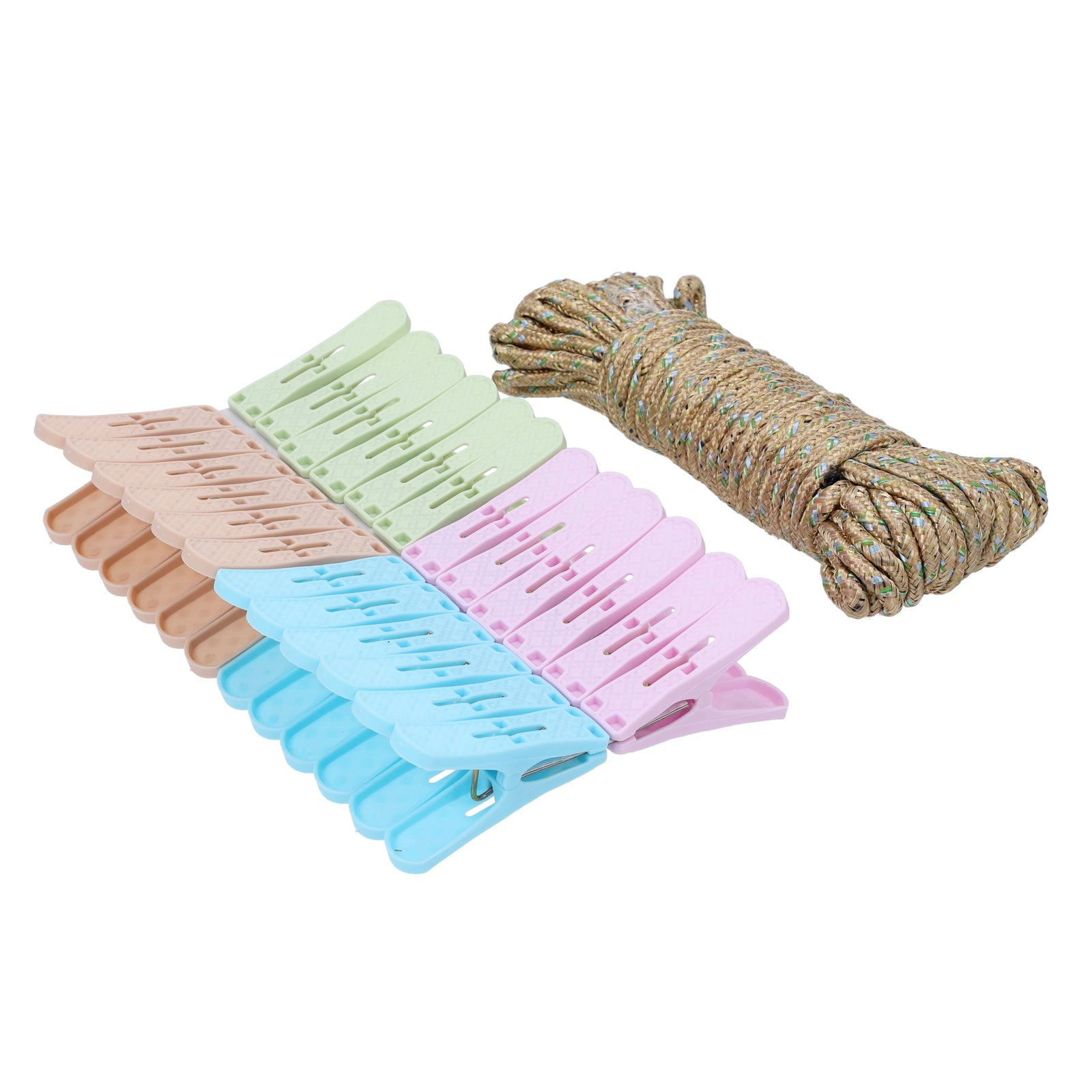 مشبك قماش (ملاقط غسيل) بلاستيك 24 قطعة مع حبل للغسيل بطول 10 أمتار Delcasa 24 Pcs Plastic Clip With Rope