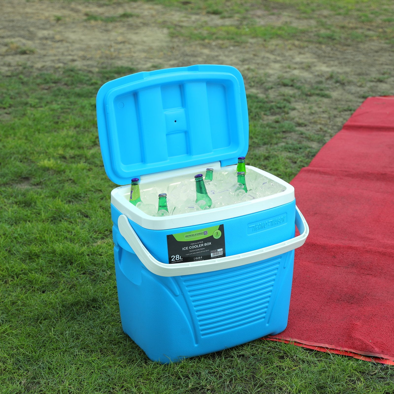 Royalford Insulated Ice Cooler Box, 28L, RF10481 | Portable Cooler Box | 3 Layer PP-PU-HDPE | Premium Quality Polymer | Thermal Insulation | Large High Performance Cooler Box