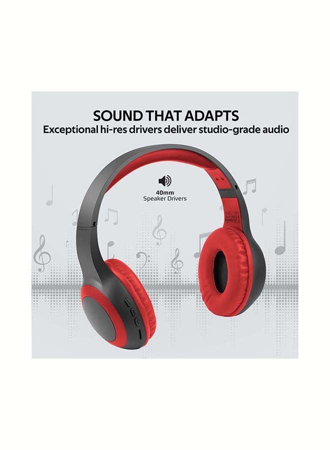 promate Over-Ear Deep Bass Wired/Wireless Headphone with Long Paytime, Hi-Fi Sound, Built-In Mic, On-Ear Controls, Soft Earpads, MicroSD Card Slot and AUX Port for iPhone, Samsung, iPad Pro, LaBoca Red