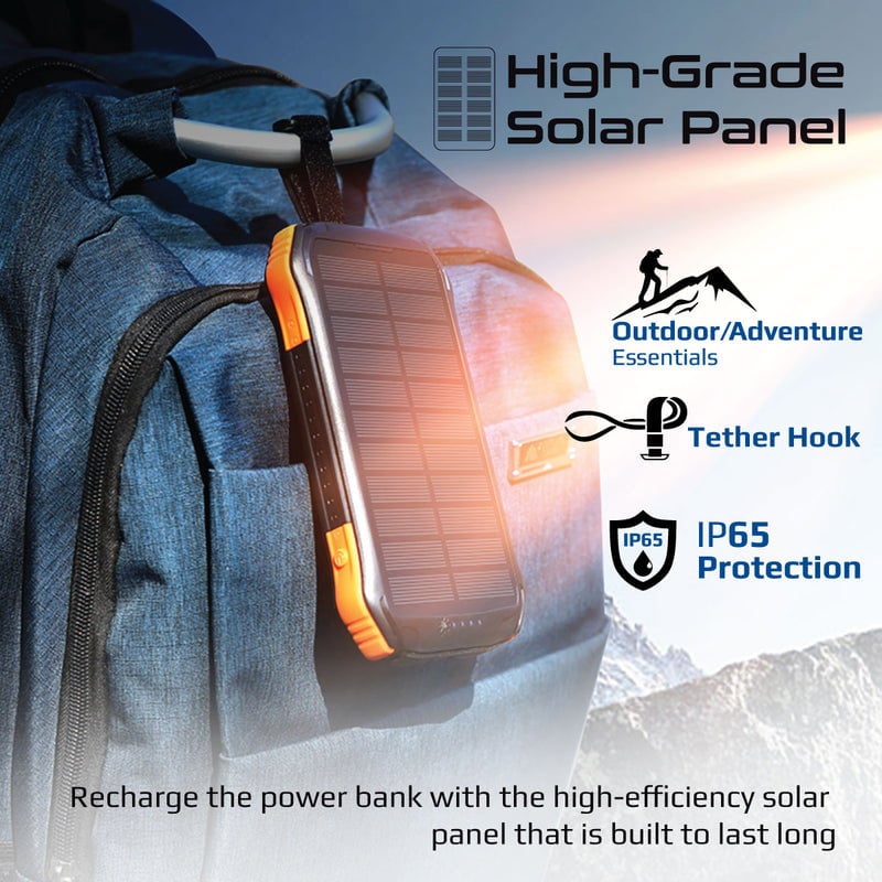 شاحن جوال بالطاقة الشمسية 10000 ميللي أمبير - يدعم الشحن اللاسلكي  PROMATE Rugged EcoLight Solar Power Bank