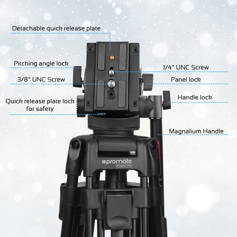 promate Professional Aluminum Video Tripod with Mid-Level Spreader