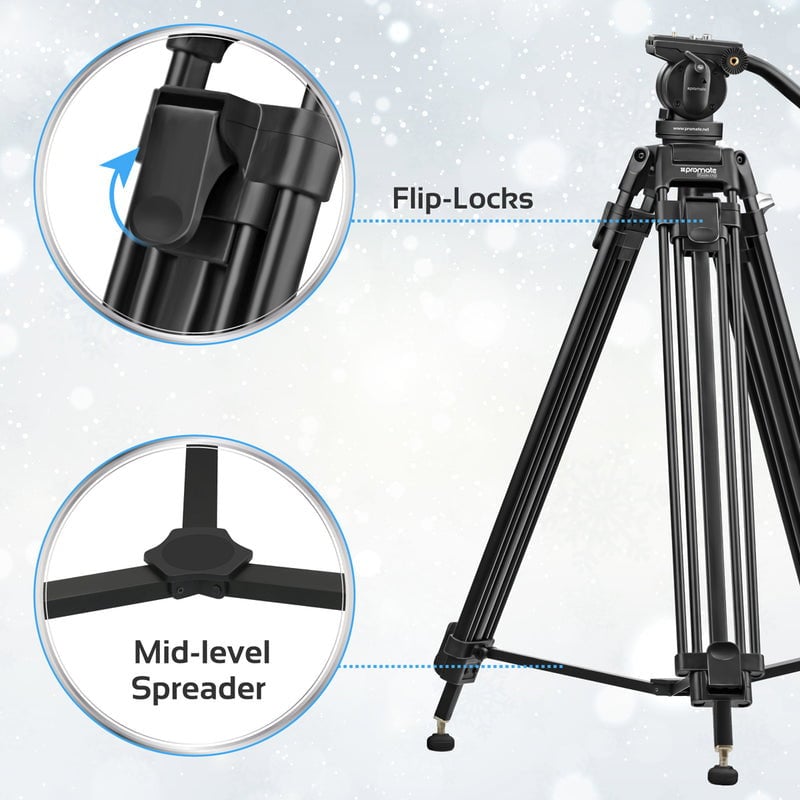 promate Professional Aluminum Video Tripod with Mid-Level Spreader
