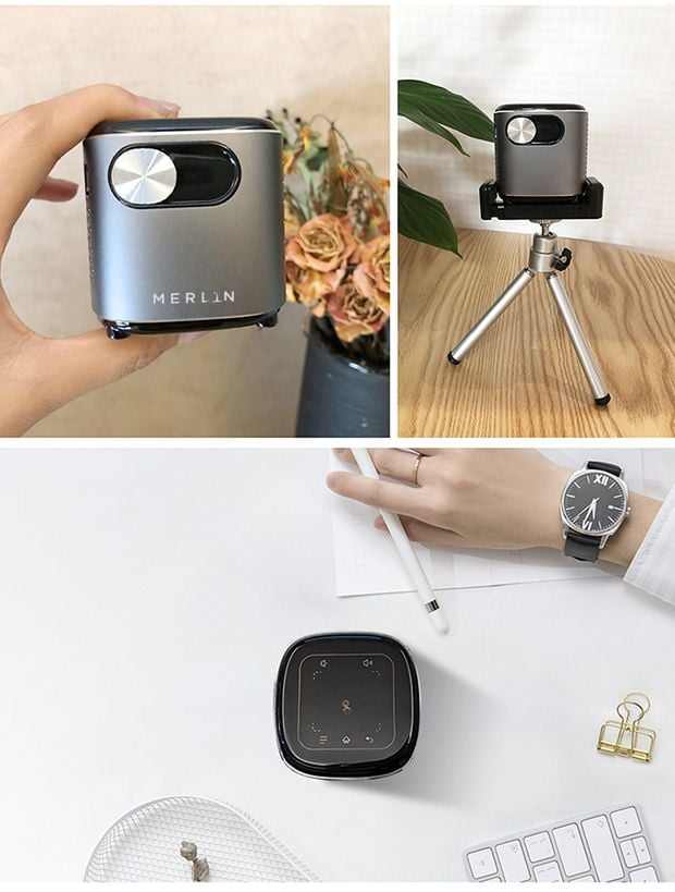 بروجكتر صغير لاسلكي للجوال محمول بالبطارية Merlin Cube HD Mini