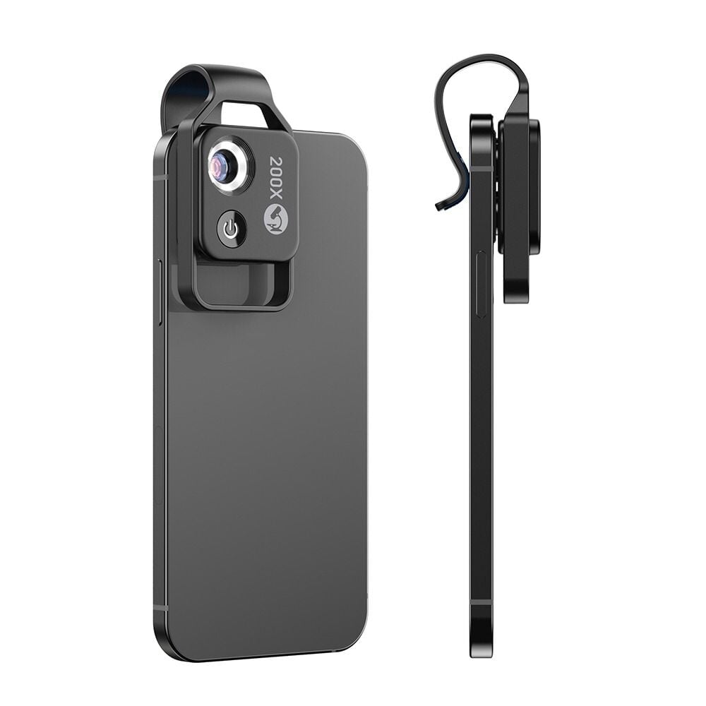 عدسة الزووم الإحترافية للموبايل 200X Phone Mini Pocket Microscope with LED Light/Universal Clip