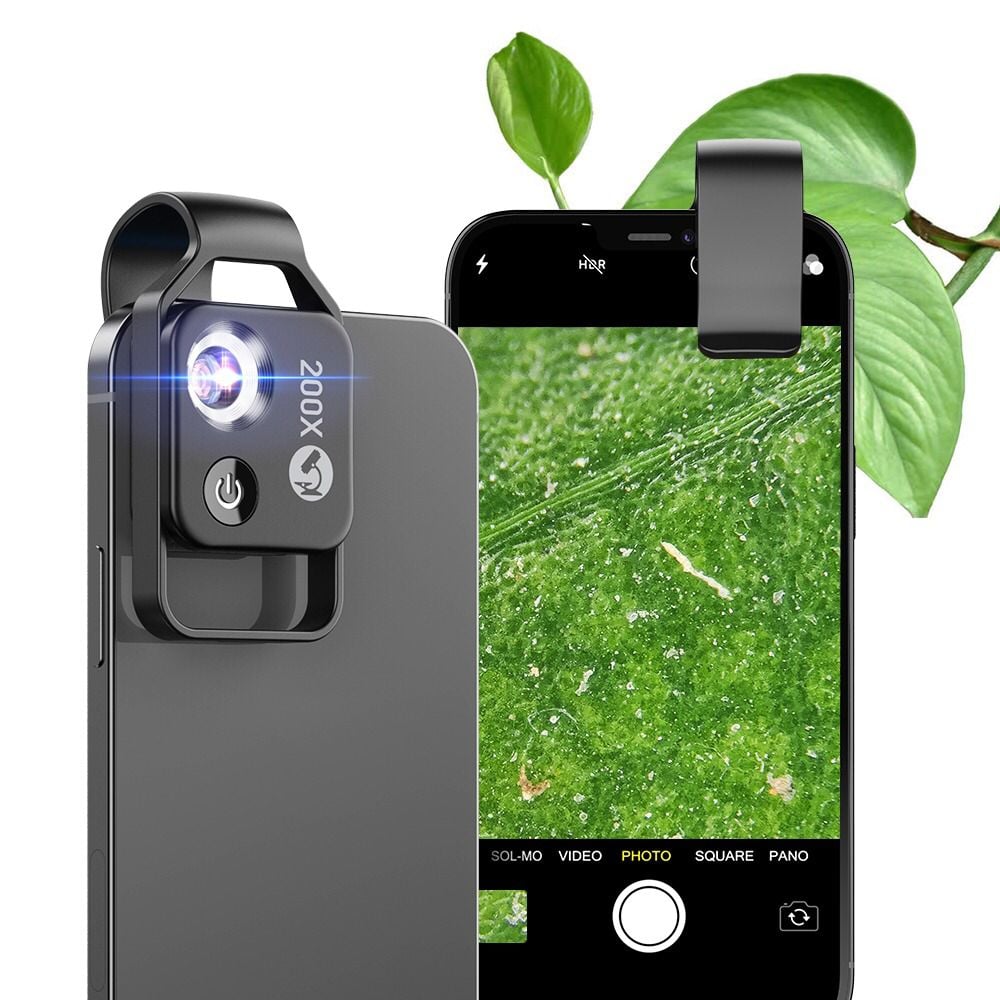 عدسة الزووم الإحترافية للموبايل 200X Phone Mini Pocket Microscope with LED Light/Universal Clip