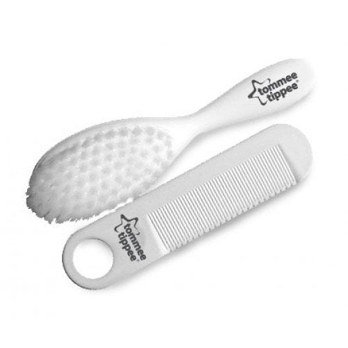 مشط وفرشاة شعر للأطفال بلاستيك ابيض Essentials Baby Brush and Comb - Tommee Tippee