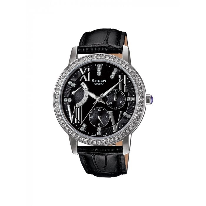 ساعة كاسيو شين نسائية أنالوغ جلد أسود Casio SHEEN Women Analog Watch SHE-3025L-1ADR