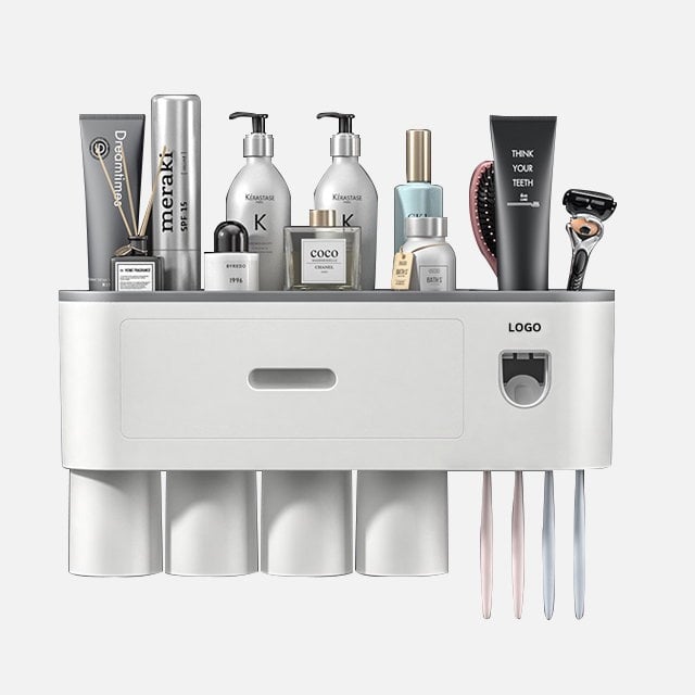 Toothbrush Holders, 4 Cups Toothbrush Holder Wall Mounted with Toothpaste Dispenser