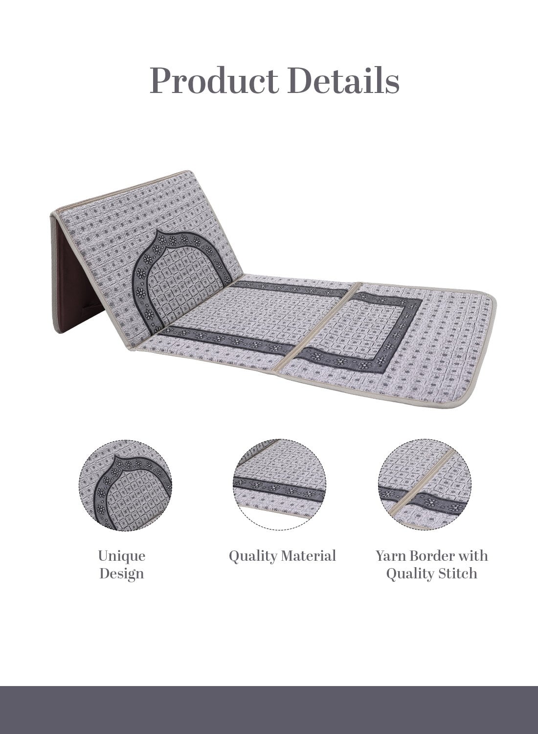 سجادة صلاة كرسي قابلة للطي نور رمادي NOOR-1 Foldable Prayer Mat and Backrest