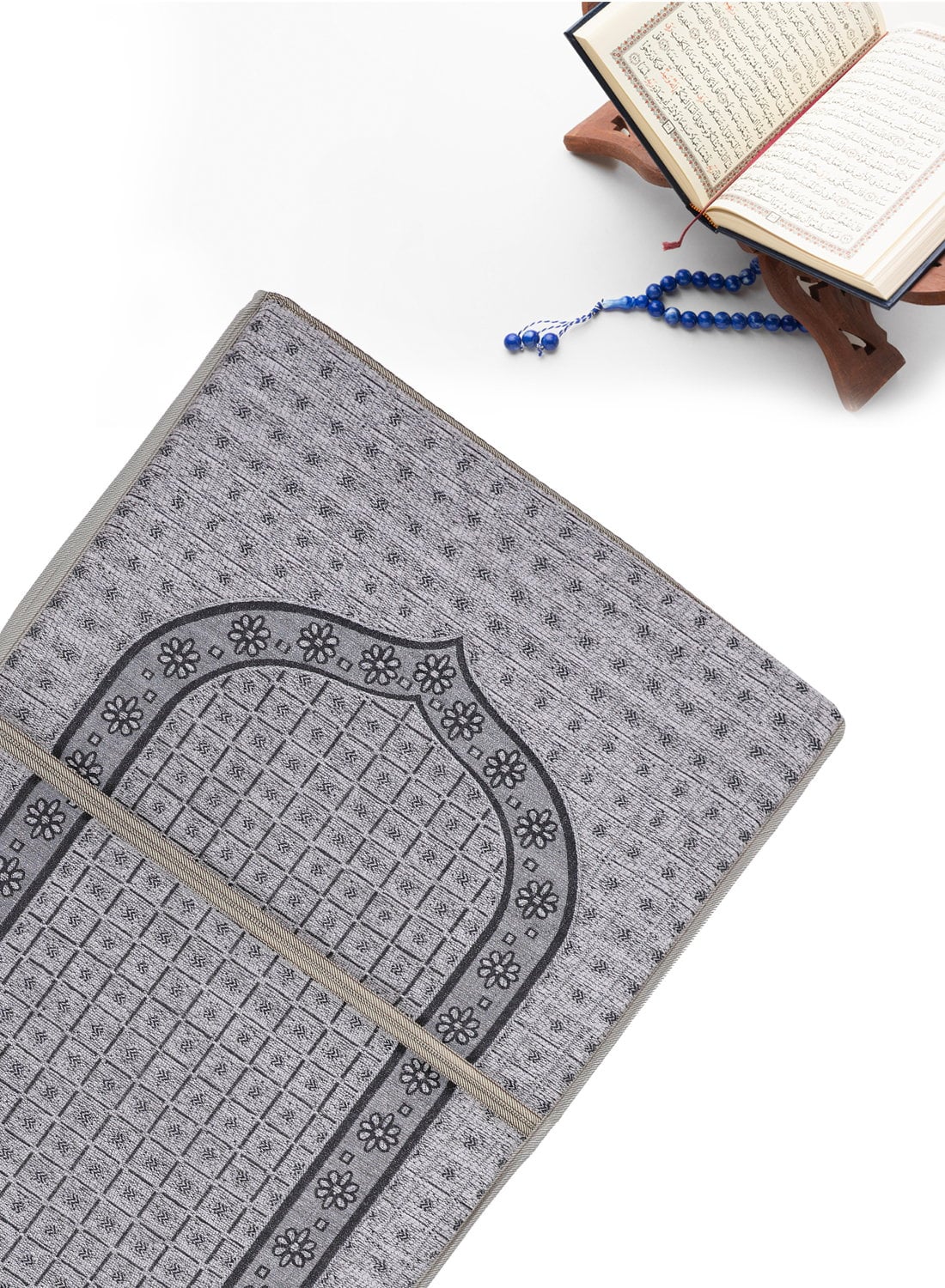 سجادة صلاة كرسي قابلة للطي نور رمادي NOOR-1 Foldable Prayer Mat and Backrest