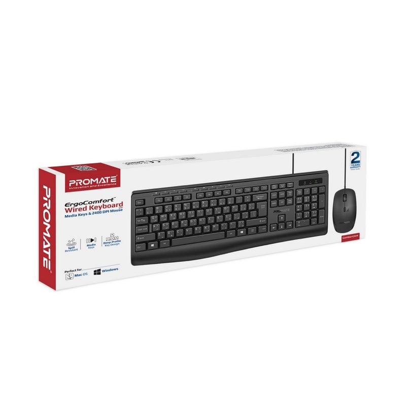 ماوس وكيبورد عربي انجليزي 2400 دي بي اي ErgoComfort Wired Keyboard with Media Keys and 2400 DPI Mouse