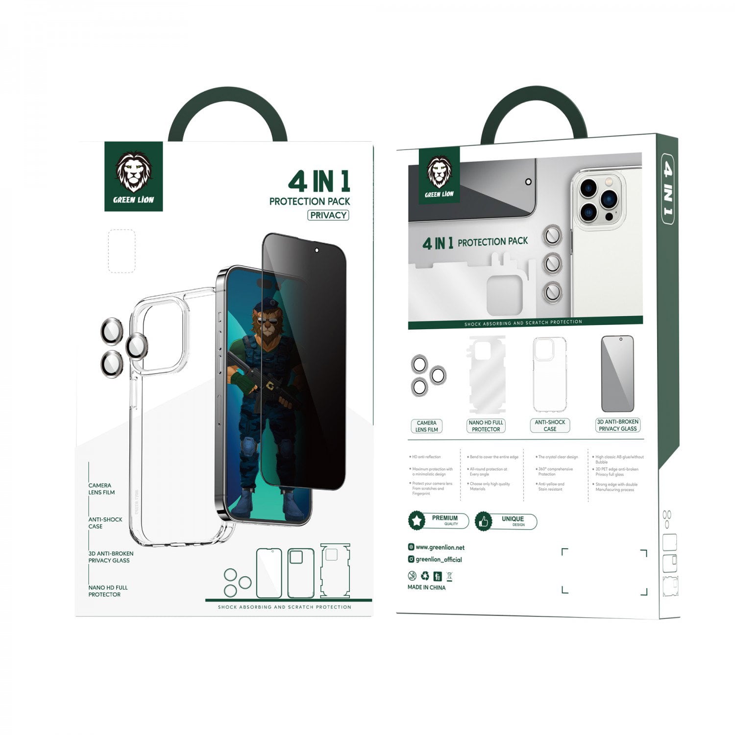 بكج حماية ايفون 14 برو ماكس بنفسجي جرين Green 4 in 1 360° Privacy Protection Pack for iPhone 14 Pro Max Purple