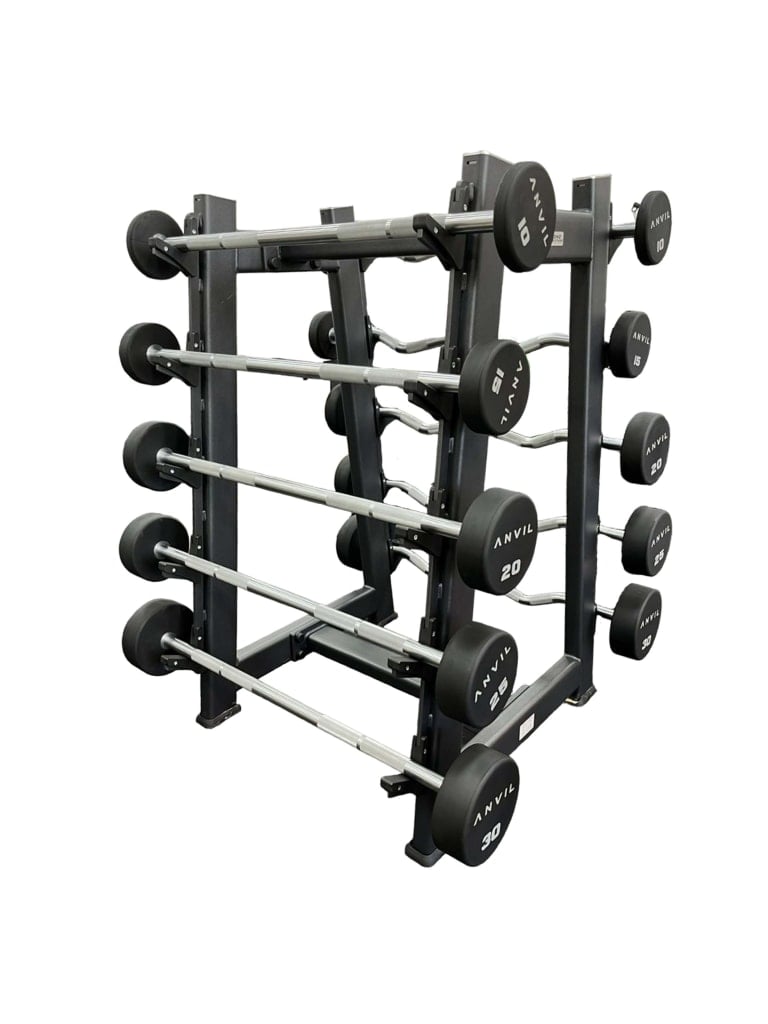 مجموعة بار حديد مستقيم ومتعرج مع رف انفيل Anvil Fixed Straight & Curl Barbell Set