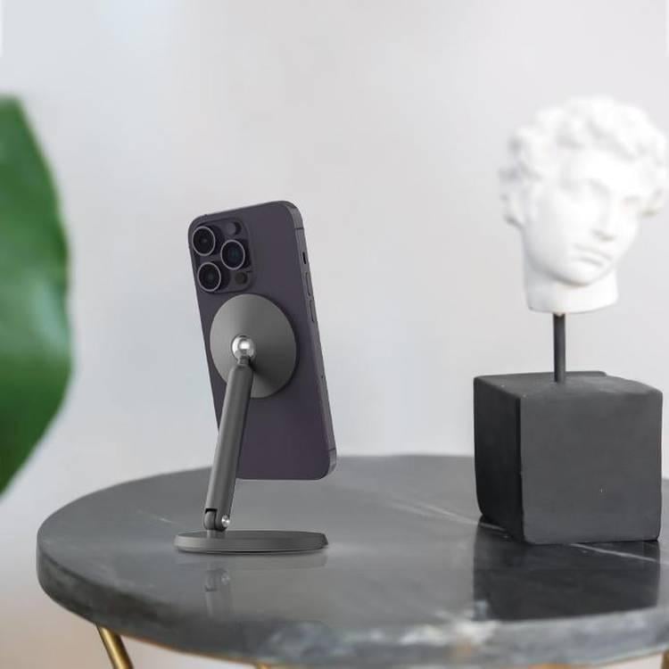 ستاند جوال لأجهزة ايفون مع قاعدة تثبيت مغناطيسية  بورولجي رمادي غامق  Powerology Desktop Acute Magsafe Phone Stand with 17*N5 Magnets Dark Grey