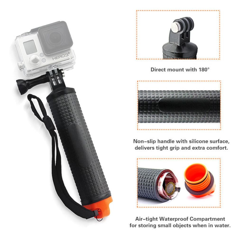 حامل مقبض كاميرا جوبرو هيرو مقاوم للماء برتقالي وأسود من او اوزون O Ozone Waterproof Floating Hand Grip For GoPro Hero 11 10 9 8 7 6 5 4 3 2 1
