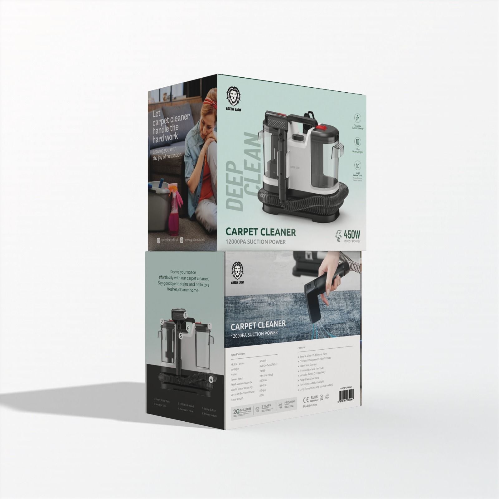 مكنسة غسيل السجاد والكنب جرين 450 واط 12000 باسكال Green Lion Capet Cleaner