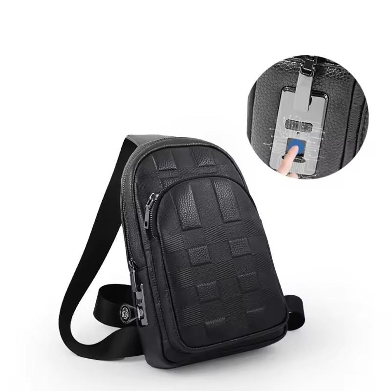 شنطة كتف رجالي جلد بالبصمة Anti theft Fingerprint Crossbody Bag