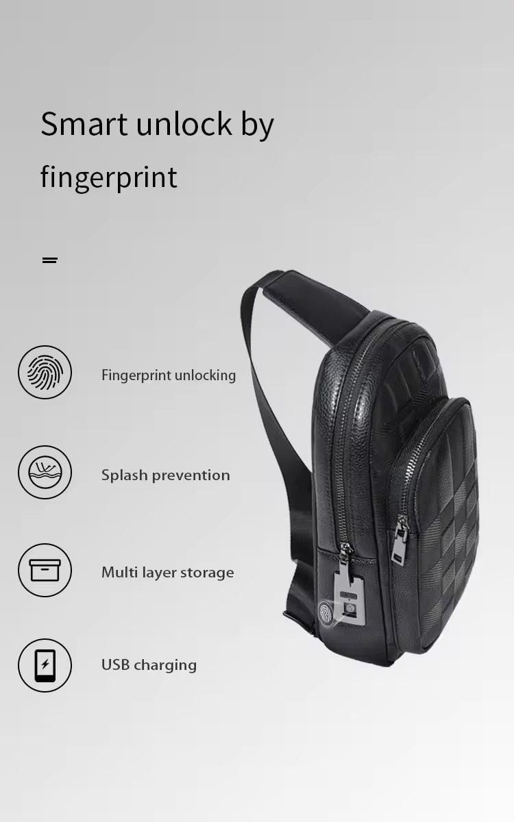 شنطة كتف رجالي جلد بالبصمة Anti theft Fingerprint Crossbody Bag