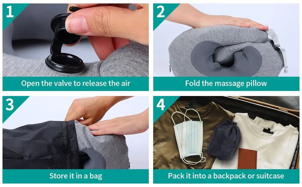 وسادة الرقبة قابلة للنفخ مع تقنية التدليك 1800 مللي أمبير Inflatable Neck Massage Pillow