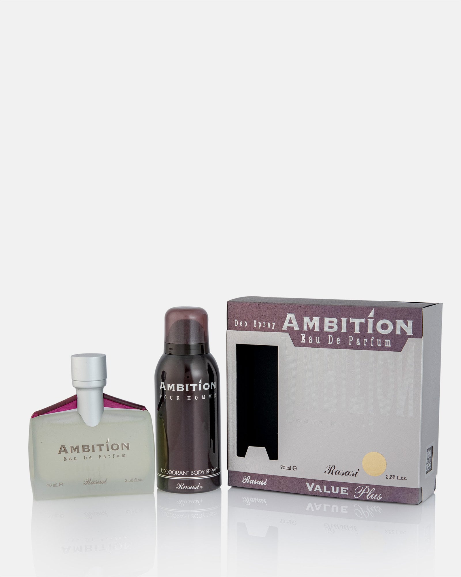 عطر رصاصي أمبيشن للرجال بخاخ 70 مل ومزيل عرق 150 مل رصاصي Rasasi Ambition Men Spray 70 Ml + Deo 150ml