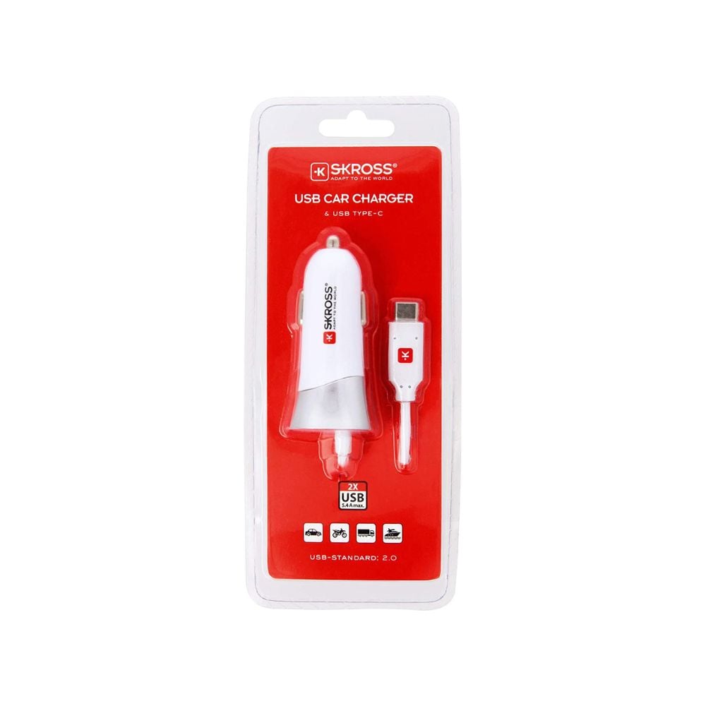 شاحن سيارة تايب سي 5.4 أمبير سكروس Skross Usb Car Charger With Type C Connector