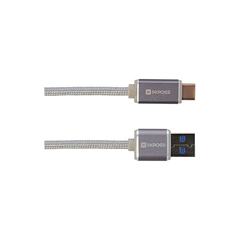 Skross Charge' N Sync Usb Type-C (3.0) Steel Line Cable, Fast Charging 3a Steel Line 1m Type C Cable, Data Transfer And Charging At Faster Speed, Designed In Switzerland, 2.700243 White