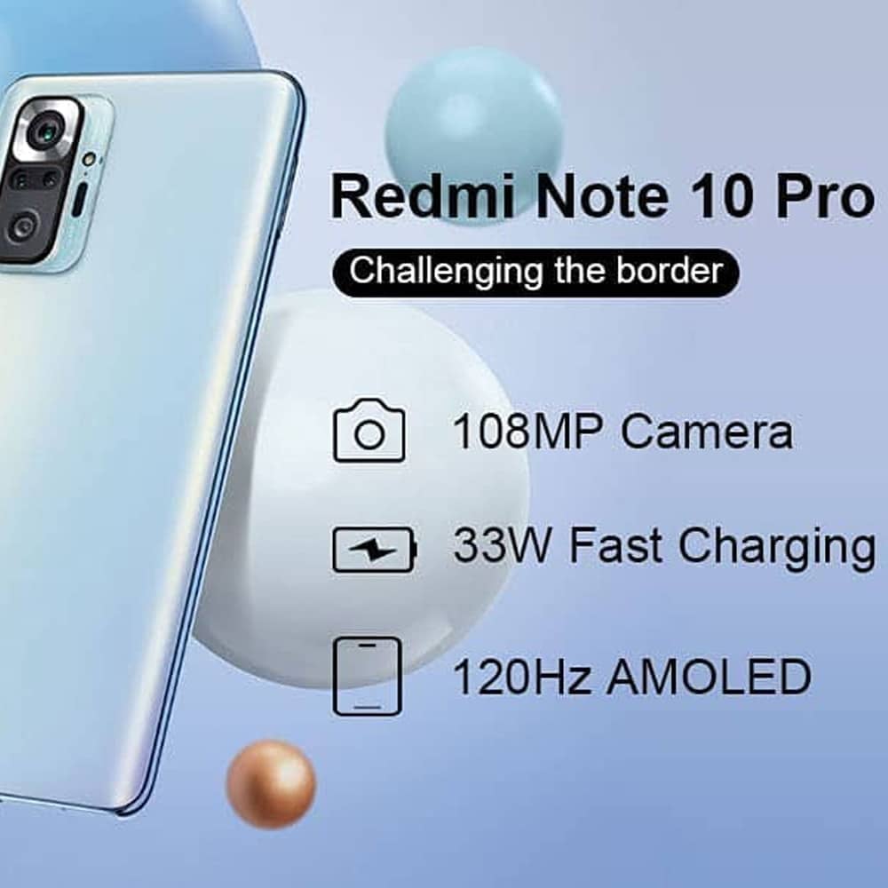 Xiaomi Redmi Note 10 Pro, 6.67" AMOLED Display, 6GB RAM, 128GB Storage, 33W Fast Charging, 108MP Camera, Snapdragon 732G, 5020mAh Battery, Glacier Blue