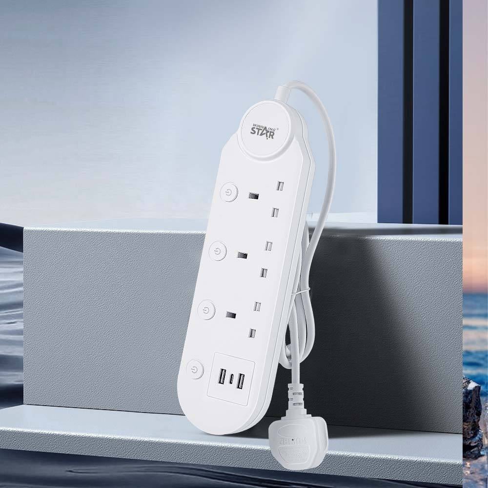 Winning Star Power Strip 1 Type-C 2 USB Ports 3 UK Outlet Electrical Extension Socket