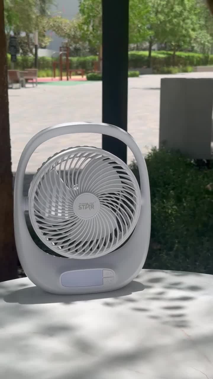 مروحة صغيرة متنقلة للتخييم وينينج ستار مع اضاءة مدمجة 1800 مللي أمبير Winning Star Rechargeable Outdoor Mini Fan