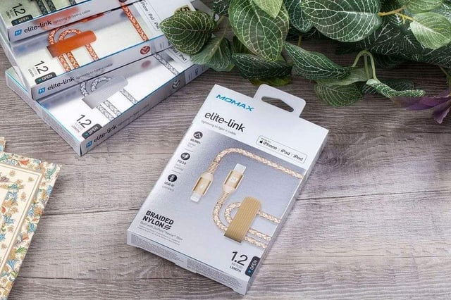 momax elite link type c to lightning cable triple braided 1 2m gold