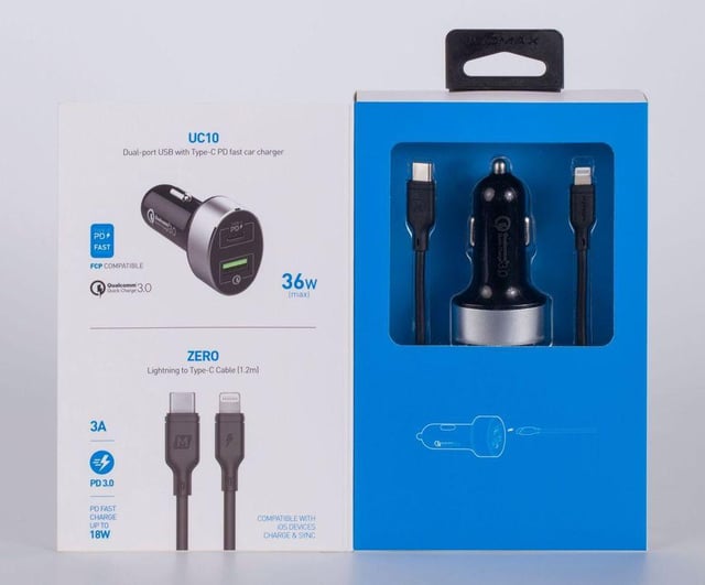 شاحن سيارة PD CAR CHARGER KIT 36W UC10D + C TO L 1.2M CABLE - موماكس