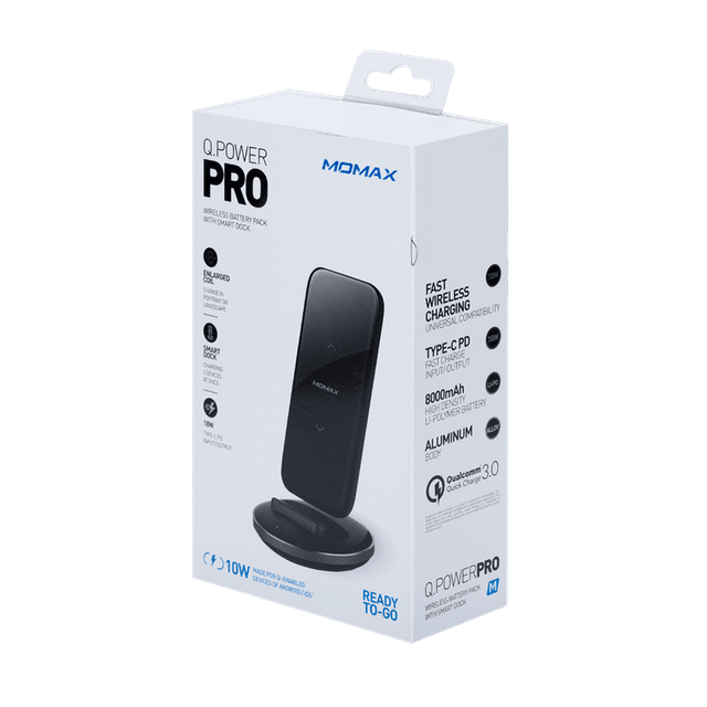 momax q power pro wireless external battery pack 8000mah black