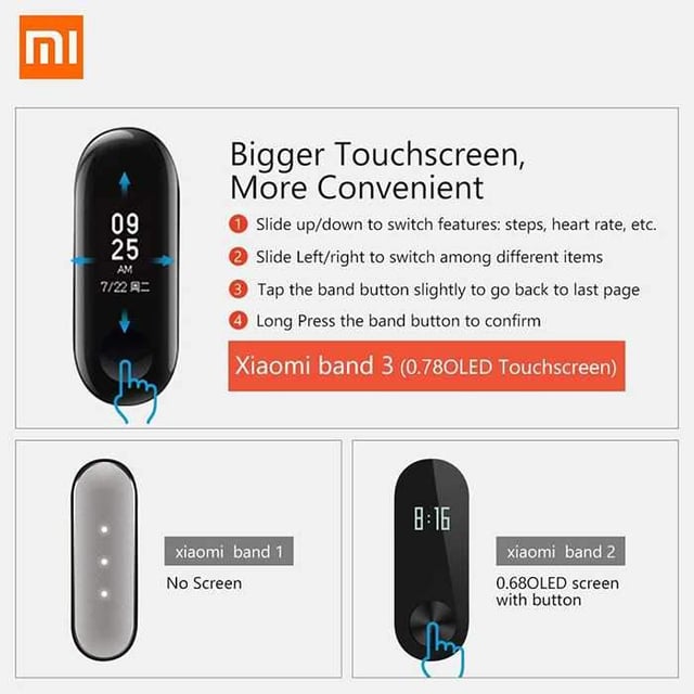 ساعة شاومي Xiaomi Mi Fitness Band 3 with HR and Display - أسود