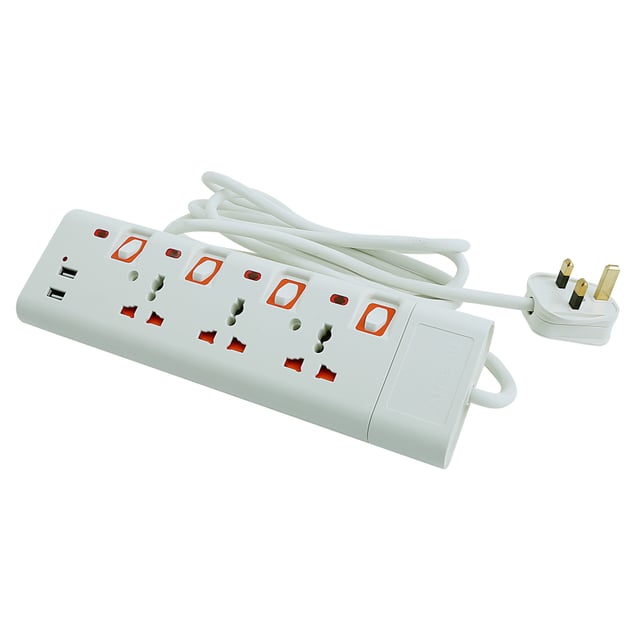 محول كهرباء للمنزل 3 منافذ و 2 يو اس بي جيباس Geepas 3 Way Extension Socket with 2 USB Port