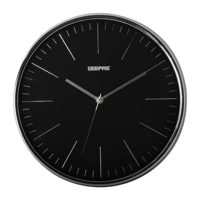 ساعة حائط دائرية جيباس بدون صوت أسود وفضي Geepas Wall Clock Silent Non Ticking