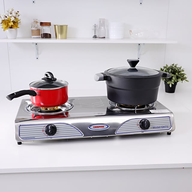 فرن غاز ذو شمعتين Geepas Stainless Steel Gas Stove Burner , Auto Ignition, Robust Build