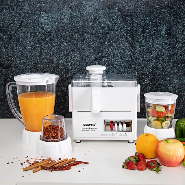 خلاط كهربائي بسعة 1.6 لتر Geepas 4-in-1 Food Processor & Juicer | 1.6L Jar, | 600W