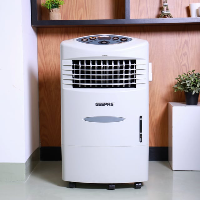 Geepas Air Cooler - Portable Ergonomic Design with 4 Speed, Led Control Panel - 20L Water Tank & Ice Compartment - Led Control Panel with Remote - Wide Oscillation - Ideal for Home, Office & More