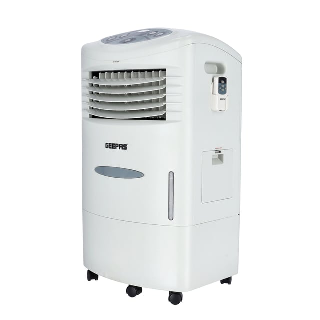 Geepas Air Cooler - Portable Ergonomic Design with 4 Speed, Led Control Panel - 20L Water Tank & Ice Compartment - Led Control Panel with Remote - Wide Oscillation - Ideal for Home, Office & More