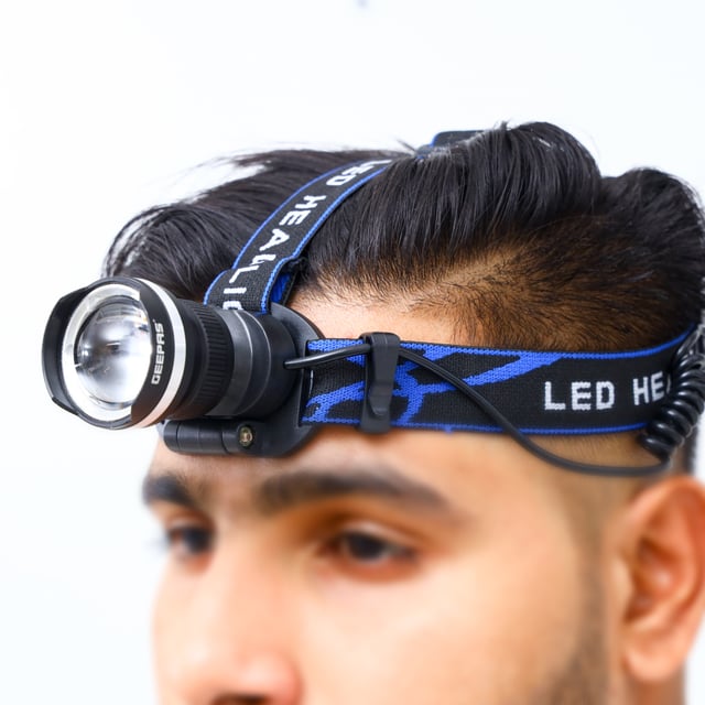 Geepas Rechargeable Led Head Lamp - 1500 Mah Battery with 4-6 hours Working - 3 Modes Bicycle Camping Head Torch Light led Head Lamp & Emergency Lights