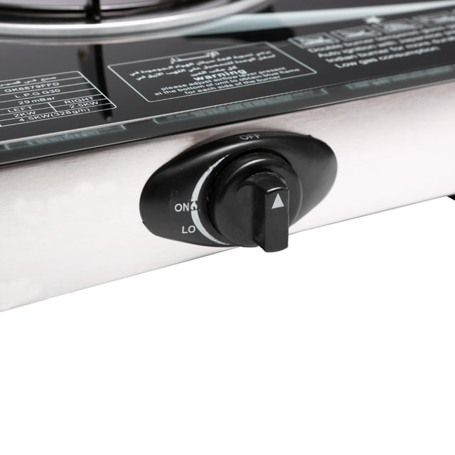 Geepas GK6879 2-Burner Gas Hob 70 mm & 90 mm - Tempered Glass Worktop - Automatic Ignition, 2 Heating Zones 4.5Kw- Stainless Steel Frame - 2 Years Warranty