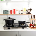 Geepas GK6879 2-Burner Gas Hob 70 mm & 90 mm - Tempered Glass Worktop - Automatic Ignition, 2 Heating Zones 4.5Kw- Stainless Steel Frame - 2 Years Warranty