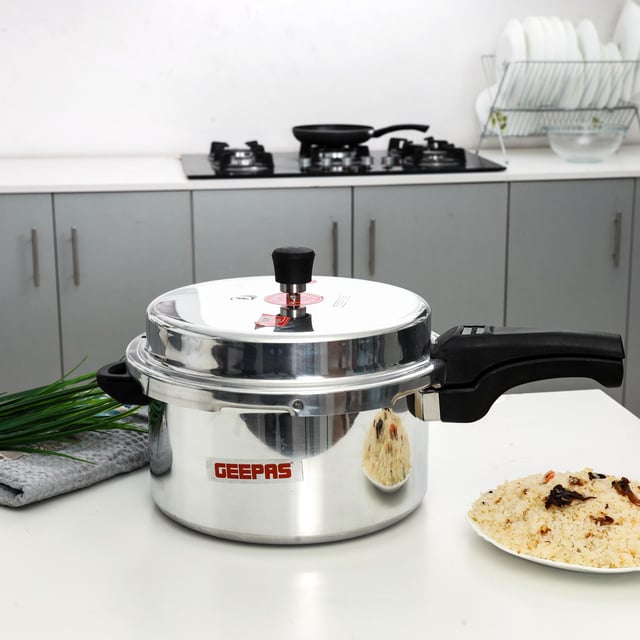 Geepas GPC327 7.5L Stainless Steel Induction Base Pressure Cooker - Lightweight & Durable Cooker with Lid, Cool Handle & Safety Valves - 5 Years Warranty